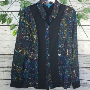 RARE Derek Lam button down sheer galaxy abstract blouse sz M